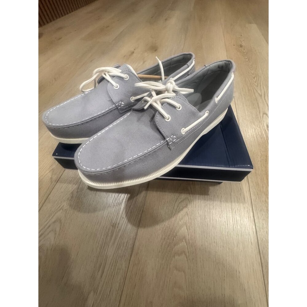 Club Room Mens Canvas Elliot Grey Boat Shoes  Casual Lace-Up Style